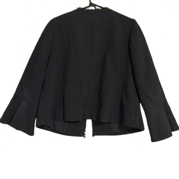 Ann Taylor Women’s Black Frayed Trim Open Front Tweed Blazer Jacket Sz-12P - Picture 6 of 6